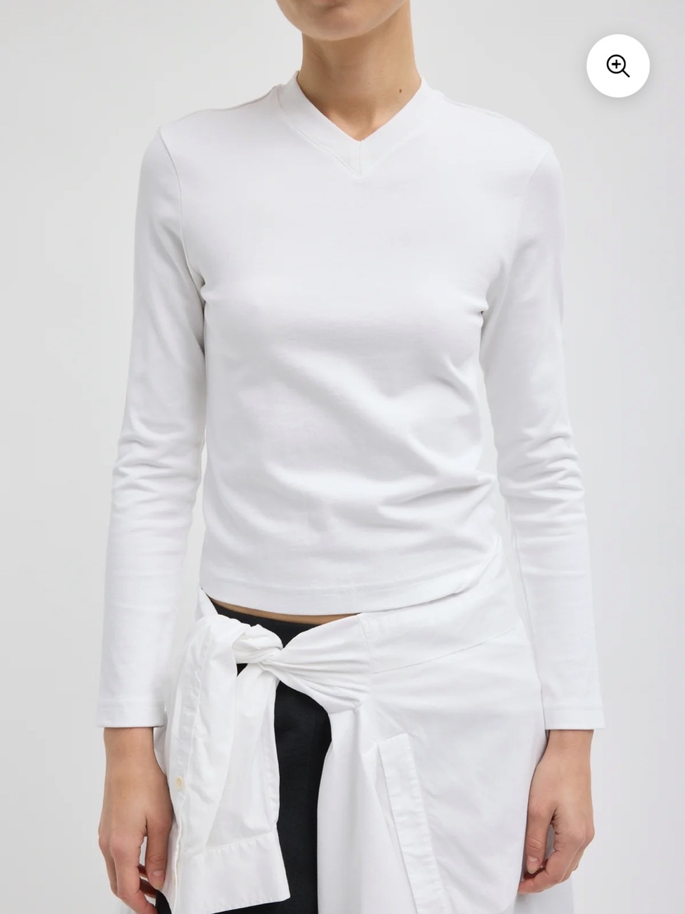 Tibi White V-Neck Lightweight Long Sleeve Shirt